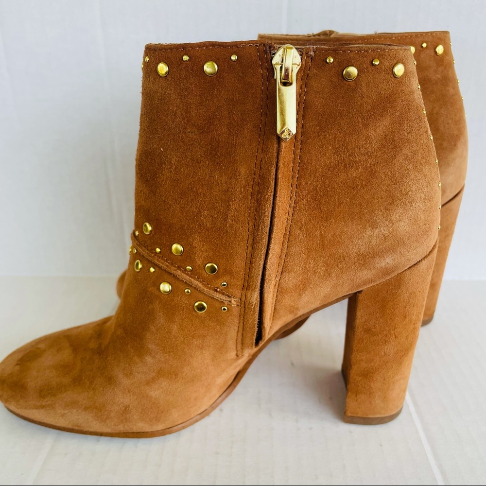 SAM EDELMAN Ankle Booties Chandler Zip Saddle Suede Heel Leather Boots Size:6.5 - Picture 2 of 9